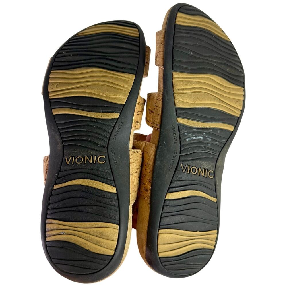 Vionic Women's 8 Cork Print Leather Tan Gold Comfort Strappy Paros Sandals - Picture 10 of 10